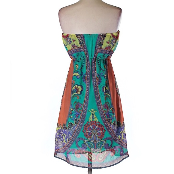 3/ $25 Fab’rik Strapless Teal Printed Dress Small - Picture 2 of 3